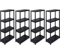 4 glabāšanas plauktu komplekts Plastmasas plaukti melnā krāsā Izmēri (platums x dziļums x augstums) vienam plauktam: Izmēri (plaukts): 61 x 30,5 x 130 cm. TÜV apstiprināts.