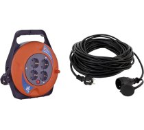 EMOS P19510 Mini kabeļu spole 10 m / 4 virzienu kabeļu kaste / kabeļu rullis iekštelpām 2300 W un REV 0065109 Pagarināšanas kabelis ārtelpām ūdensizturīgs 10 m 3680 W melns