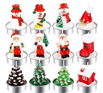 12 Ziemassvētku tējas gaismas sveču iepakojums Ziemassvētku Ziemassvētku Ziemassvētku sveces Handmade Delicate Santa Claus, Sniegavīrs, Priežu čiekuri, Ziemassvētku eglīte Ziemassvētku cepures sveces, Ziemassvētku Xmas dekorēšana