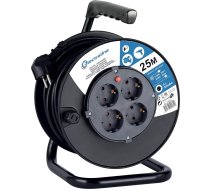 Electraline 49032 Kabeļu rullis H05VV-F 3G1.5 25 m IP20 iekštelpu kabeļu rullis ar 4 Schuko ligzdām / Kabeļu kaste ar pagarinātāju / Kabeļu rullis ar kloķi, melns