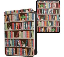 kwmobile Flip Case saderīgs ar Amazon Kindle Paperwhite (2024)/Colorsoft Case - eReader Case - Grāmatu plaukts ar augiem zils zaļš rozā krāsā