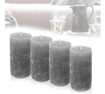 Candelo 4 sveču komplekts Ambiente Rustic Pillar Candle - pelēks - liela 12 cm lauku sveces - ilgs degšanas laiks, aptuveni 60 stundas Ziemassvētku sveces Adventes vainags