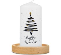 GRAVURZEILE Ziemassvētku svecīte ar apdruku - Hello Winter - Ziemassvētku galda dekors - Dāvana Ziemassvētkos sev un sev - Augstas kvalitātes 120/58 mm stabiņa svece - Krāsa: maza svece