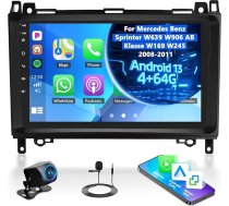 4G + 64G Android 13 auto radio priekš Mercedes Benz Sprinter W906 W639 B200 AB klases W169 W245 2008-2011 ar Carplay Android Car Mirror Link 9 collu ekrāna navigācija GPS BT WiFi FM/RDS SWC + atpakaļgaita