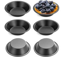QOTSTEOS Mini kūku pannas 12 cm nepielipīga apaļa pārklājuma Quiche cepšanas pannas Melna oglekļa tērauda pīrāgu panna Mazas kūku individuālas pīrāgu veidnes krāsns cepšanai Quiche maizei