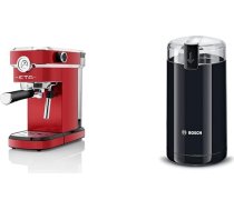 ETA Storio Portafilter I Sarkans I Espresso automāts I Piena putu sprausla I 20 bāri I 750 ml ūdens tvertne I 1350 W & Bosch sadzīves tehnika TSM6A013B Kafijas dzirnaviņas, melns