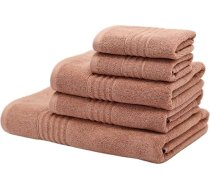 Roku dvieļu komplekts 5 gabali, 100% kokvilna, 1 x vannas dvielis 70 x 140 cm, 2 x sejas dvieļi 50 x 100 cm, 2 x dvieļi viesiem 30 x 50, viegli kopjams, mīksts un absorbējošs, ražots Turcijā (rozā)