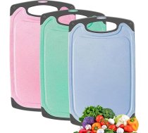 ZTBFHLZQ Sasmalcināšanas dēļu komplekts, 3 gabaliņu kviešu salmu virtuves sasmalcināšanas dēļi, plastmasas sasmalcināšanas dēlis, griešanas dēlis, droši mazgājams trauku mazgājamā mašīnā, nesatur BPA, ar sulas slotu, augļiem, dārze
