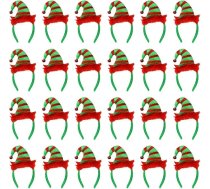 I LOVE FANCY DRESS LTD Mini Elfa cepure uz galvas lentas sievietēm - zaļas un sarkanas svītras Elfa cepure ar zvaniņu uz zaļas galvas lentas - Ziemassvētku kostīma aksesuārs (24 gab.)