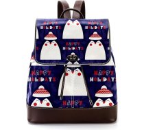 Mīlīgs multfilmas pingvīns Ziemassvētku cepure, personalizētas skolas somas, grāmatu somas pusaudžiem, daudzkrāsainas, 27x12.3x32cm, mugursomas mugursomas