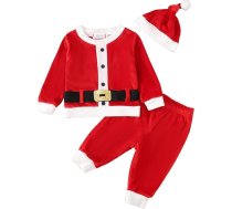 Bērnu zēni meitenes Ziemassvētku apģērbu komplekts Bērnu rudens ziemas Santa apģērbi Samta T krekls garas bikses ar garu asti Santa cepure Xmas apģērbi A-105