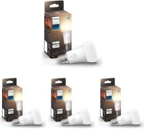 Philips Hue White E27, 1055 lm, silti balta gaisma, regulējama, ar lietotnes palīdzību, saderīga ar Amazon Alexa (Echo, Echo Dot) (4 gabali)
