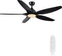 Newday 153 cm liels griestu ventilators ar apgaismojumu un tālvadības pulti, melns, LED, aptumšojams, līdzstrāvas motors, kluss, reversīvs, 6 vēja ātrumi, 3 taimeri guļamistabai, viesistabai, patio