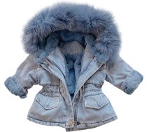 FeiliandaJJJ Bērnu meiteņu meiteņu džinsa jaka Ziema Faux Fur Hooded Fleece Warm Thick Denim Coat Outwear Bērnu jakas Fleece jaka Ziemas jaka