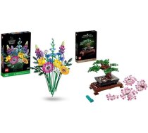 Lego 10313 ikonas savvaļas puķu pušķis un 10281 ikonas bonsai koks, mākslīgo augu komplekts pieaugušo rokdarbiem, telpu dekorēšanai, dāvanu ideja, botānikas kolekcija, mājas dekorēšanai