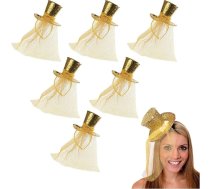 I LOVE FANCY DRESS Dāmu zelta spīdumu cepure - 6 gabaliņu iepakojums - Mini cinkots cilindrs ar piestiprinātu fascinatora plīvuru - Ziemassvētku kostīmu aksesuāri