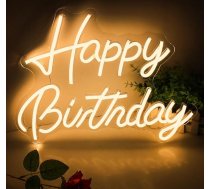 Arrinew neona zīme, Happy Birthday LED neona zīme, silti balta neona gaisma dzimšanas dienas svinību dekorēšanai, USB barošana, 42 x 12,5 cm