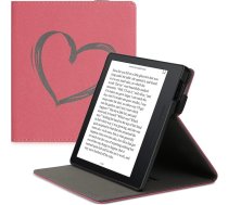 kwmobile Korpuss saderīgs ar Amazon Kindle Oasis 10. paaudzes lasāmrīku - Korpuss e-lasītājam ar siksniņas statīvu - Heart Brush Dark Red