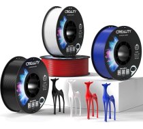 Creality Oficiālais PETG filaments melns + balts + sarkans + zils PETG 3D printera filaments 1,75 mm 4 kg, bez savilkšanās, ar spēcīgu sasaisti un pārkares veiktspēju, izmēra precizitāte +/-0,03 mm
