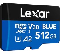 Lexar Blue Micro SD karte 512 GB, lasīšanas ātrums līdz 160 MB/s, microSDXC UHS-I karte, 10. klase, U3, V30, A2, Full HD un 4K video, ātrdarbīga atmiņas karte viedtālruņiem/tabletiem/aktīvajām kamerām