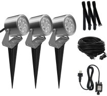 JNR nerūsējošā tērauda LED dārza apgaismojums ar barošanas komplektu, IP65 āra dārza prožektors 3000 K silti balta āra dārza lampa, 12 V 3,5 W 300 LM dārza apgaismojums ar zemes smaili dārzam, zālienam, ceļam