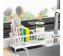 Cisily sūkļu turētājs virtuves izlietnes izlietnes Caddy ar augstu suku turētāju organizatoru Rustproof 304 nerūsējošā tērauda trauku organizators dalītājs ziepju dozatora uzglabāšana (balta)
