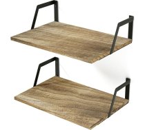 SRIWATANA Sienas plaukts, plats koka un metāla plaukts, 2 gabali, sienas plaukts 42 x 32 x 12 cm, moderns dekoratīvs piekaramais plaukts viesistabai, vannas istabai, guļamistabai, birojam, virtuvei (melns)