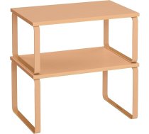 SONGMICS Spice Rack, 2 komplekti, virtuves organizators, virtuves plaukts, skapja organizators, virtuve, izvelkams, neliels plaukts, stackable, metāla un koka materiāls, persiku krāsā KCS002Y01
