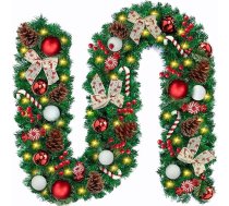 FAMKEEP Ziemassvētku vainags, 2,7 m mākslīgais egļu vainags ar 50 LED apgaismojumu, mākslīgais adventes vainags, mākslīgais vainags Ziemassvētku rotājumiem, vainagi Ziemassvētkiem, kāpnēm, durvīm, dārzam, kamīniem