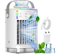 Gaisa dzesētājs, portatīvais gaisa kondicionieris, mini gaisa kondicionieris ventilators ar 700 ml ūdens tvertni, mitrinātājs, gaisa dzesēšanas ventilators, nakts gaisma un taimeris, 4-in-1 iztvaikošanas dzesētājs mājas birojam