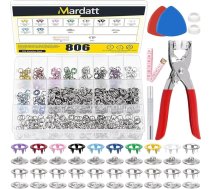 Mardatt 807 gabaliņu Snap Fasteners Tool Kit Komplektā ietilpst dobas metāla aizdares pogas, aizdares stiprinājumu knaibles, iestatīšanas rīks un lineāls DIY ādas apģērbu šūšanai (9,5 mm, 10 krāsas)