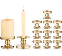 Romadedi Sveču turētājs Zelta Taper sveces Metāla - komplekts no 12 sveču turētājiem Taper sveces Pillar sveces Vintage Morden apdare kāzu galda apdare Ziemassvētku dzīvojamā istaba Adventa vainags