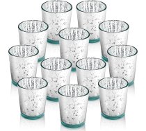 Loppdece 12 sudraba tējas gaismas turētāji, 5,7 x 6,7 cm stikla tējas gaismas glāzes, dzīvsudraba stikla tējas gaismas, sveču turētājs, stikls kāzu dekorēšanai, galda dekorēšanai, mājas dekorēšanai