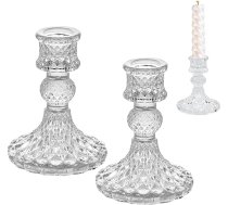 2 caurspīdīgu stikla sveču turētāju komplekts, sveces turētājs Taper Candle ar platu pamatni galda kāzu ballītei Restorāns Festivāls Dzīvojamā istaba dekorēšanai