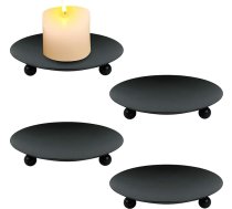 TIED RIBBONS Pillar Candle Holder | 4,5 collas | Sveču plāksne | Sveču paplātes | Sveču turētāji stabuļu svecēm, kāzu rotājumiem, Diwali rotājumiem, pusdienu galda rotājumiem (4, melns)