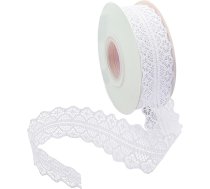 Vordpe mežģīņu lenta, apdares un lentes šūšanai, Vintage mežģīņu lenta plata 3 cm, lentes kāzu mežģīņu apdares lentes DIY kāzu galda dekorēšanai, amatniecības dāvanu lentes (45 m rullis, balta)