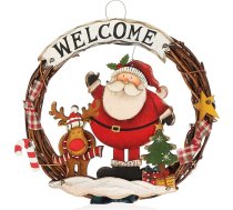 com-four® Pīts Ziemassvētku vainags - Ziemassvētku vainags - Ziemassvētku rotājums, kas paredzēts piestiprināšanai - koka vainags, aptuvenais diametrs 24 cm (Santa Claus - M)