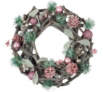 Dekoratīvs ziemas vainags Ziemassvētku vainags 38 cm Rozā krāsā