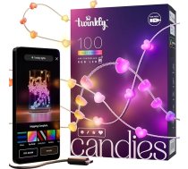 Twinkly Strings USB-C Hearts 100 LED, sirds formas LED pasaku gaismas, RGB LED gaismas, daudzkrāsainas, Valentīndienas gaismas, saderīgas ar Alexa un Google Home, USB-C, caurspīdīgs kabelis, 6 m