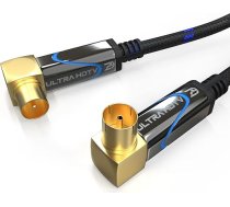 Ultra HDTV TV antenas kabelis ar koaksiālā kabeļa koaksiālo kontaktdakšu (90° leņķis) uz koaksiālo savienotāju (90° leņķis), metāla kontaktdakša DVB-T un DVB-T2, DVB-C, DVB-S, DVB-S, DVB-S2, radio, VHF, DAB