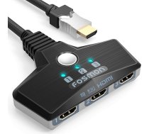Fosmon 3-port HDMI 2.0 slēdzis 4K 60Hz, 3x1 HDMI slēdzis, automātiskais slēdzis, UHD HDR 3D Full HD 1080p HDCP 2.2, 3 pret 1 HDMI sadalītājs HDTV PS4 Xbox One Roku Apple TV
