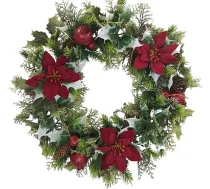 Mākslīgais Ziemassvētku vainags iekštelpām un ārtelpām (16", sarkans)