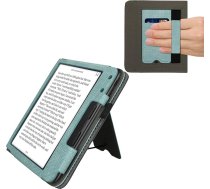 kwmobile Korpuss saderīgs ar Kobo Kobo Kobo Libra Colour / Tolino Vision Colour Case - Flip Case with Hand Strap - Faux Leather Cover - Mint Green Dark Grey