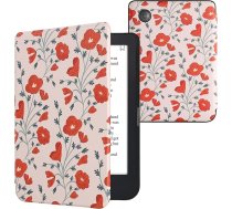 kwmobile Flip Case saderīgs ar Kobo Clara 2E / Tolino Shine 4 Case - e-lasītāja futrālis - Poppies Red Green Beige