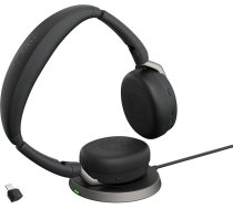 Jabra Evolve2 65 Flex bezvadu stereo Bluetooth austiņas ar trokšņu slāpēšanas tehnoloģiju Jabra ClearVoice un Hybrid ANC, sertificētas MS komandām - melnas krāsas