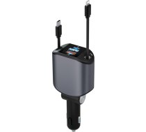 PLDHPRO Izvelkamais auto lādētājs 4 in 1 Mobilais telefona lādētājs automašīnām 80W ar 0,8M USB-C un iOS kabeli 12V/24V Saderīgs ar iPhone16/15/14/13/12/SamsungGalaxys25/s24/s23 Pixels/iPad Grey