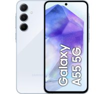 Samsung Galaxy A55 5G viedtālrunis, Android tālrunis bez līguma, 128 GB - 8 GB RAM, 2 dienu akumulatora darbības laiks, 50 MP kamera, lielisks ledus zils