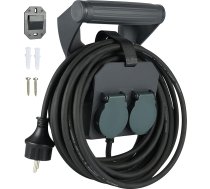 Electraline 01676 Pagarinātājs IP44 (10 m kabelis, H05RR-F 3G1.5, izmantošanai ārpus telpām un būvlaukumos), ar ergonomisku rokturi un divām Schuko ligzdām
