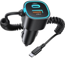 GuMosh 3 pieslēgvietu cigarešu aizdedzinātāja USB C, 65 W + 30 W auto lādētāja adapteris ar 1,5 m spirālveida C tipa kabeli, 12-24 V auto lādētājs USB C, saderīgs ar iPhone 16 15 Pro Max Plus, Galaxy S25 24, GPS utt.
