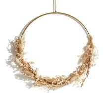 JUJOYBD Žāvētu ziedu vainags 30 cm - Boho pavasara vasaras ziedu vainags uz metāla gredzena, piekaramais dekors durvīm, sienām un logiem, dabīgs dekors dzīvojamai istabai un iekštelpām
